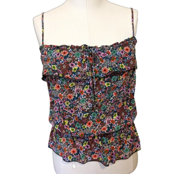 Vintage Y2K Floral Cami Top Ruffle Cottagecore Tiered Spaghetti Strap Beach Sz S - Picture 1 of 8
